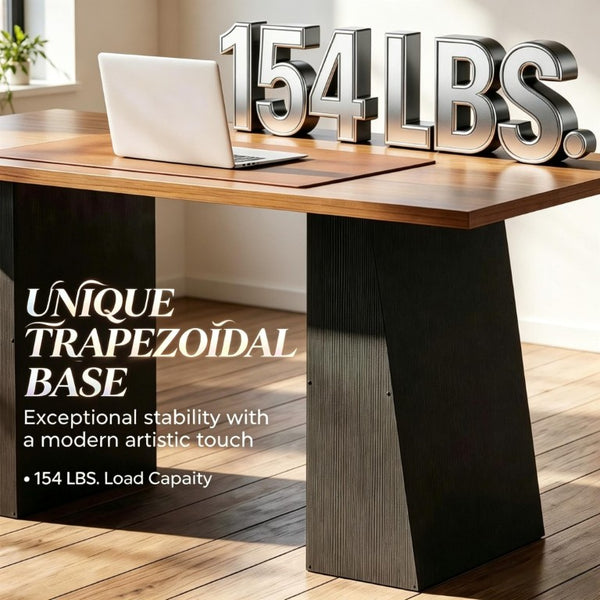 English Elm Contemporary Walnut Writing Desk with Sculptural Trapezoidal Base for Home Office T3971P549048