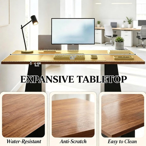 English Elm Contemporary Walnut Writing Desk with Sculptural Trapezoidal Base for Home Office T3971P549048
