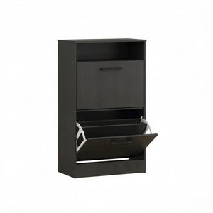 English Elm Slim Matte Black Entryway Shoe Cabinet with Flip Drawers Holds 12 Pairs Dust Free T3971P549241
