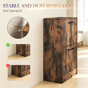 English Elm Shoe Cabinet Rustic Entryway Organizer with Flip Drawers Holding 12 Pairs Neatly Rustic Brown T3971P549873