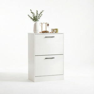 English Elm Shoe Cabinet Rustic Entryway Organizer with Flip Drawers Holding 12 Pairs Neatly White T3971P549899
