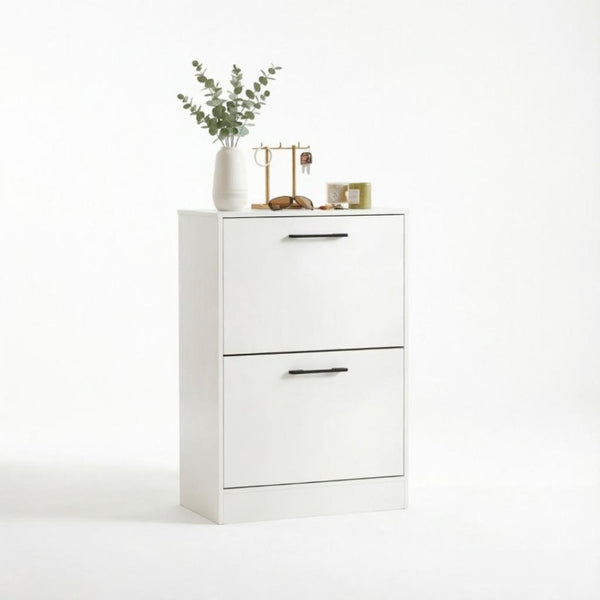 English Elm Shoe Cabinet Rustic Entryway Organizer with Flip Drawers Holding 12 Pairs Neatly White T3971P549899