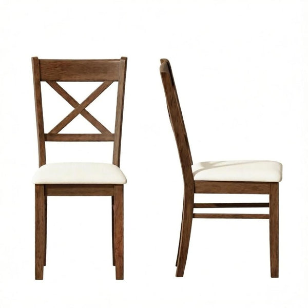 English Elm 2Pcs Mid-Century X-Back Dining Chairs Walnut Rubberwood Frame Linen Upholstered Seat Beige/Walnut T3971P549910