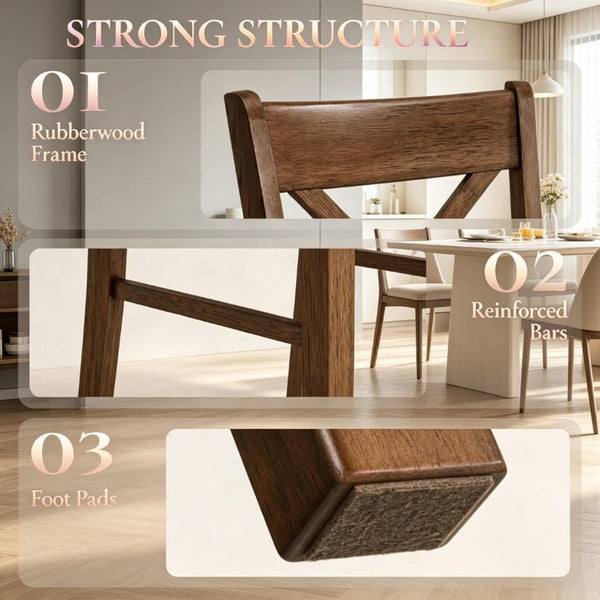 English Elm 2Pcs Mid-Century X-Back Dining Chairs Walnut Rubberwood Frame Linen Upholstered Seat Beige/Walnut T3971P549910