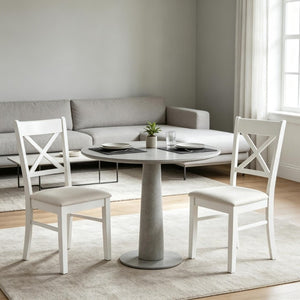 English Elm 2Pcs Mid-Century X-Back Dining Chairs Walnut Rubberwood Frame Linen Upholstered Seat Beige/White T3971P549912