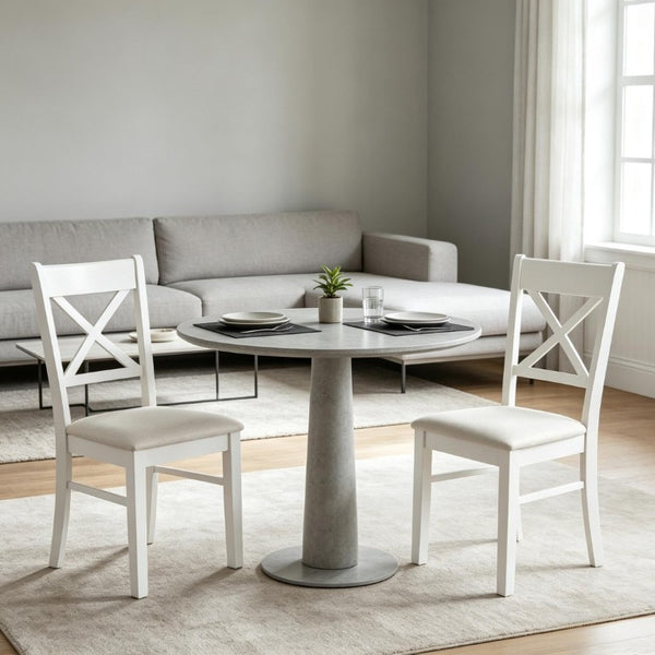 English Elm 2Pcs Mid-Century X-Back Dining Chairs Walnut Rubberwood Frame Linen Upholstered Seat Beige/White T3971P549912