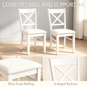English Elm 2Pcs Mid-Century X-Back Dining Chairs Walnut Rubberwood Frame Linen Upholstered Seat Beige/White T3971P549912