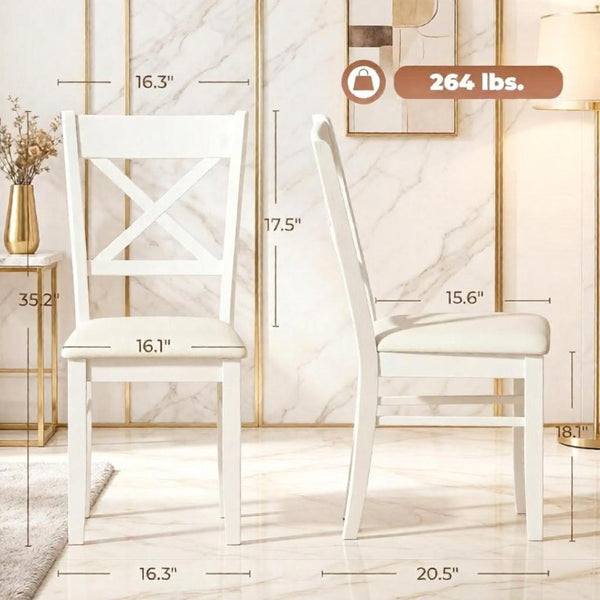 English Elm 2Pcs Mid-Century X-Back Dining Chairs Walnut Rubberwood Frame Linen Upholstered Seat Beige/White T3971P549912