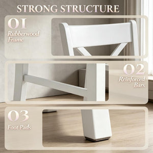English Elm 2Pcs Mid-Century X-Back Dining Chairs Walnut Rubberwood Frame Linen Upholstered Seat Beige/White T3971P549912