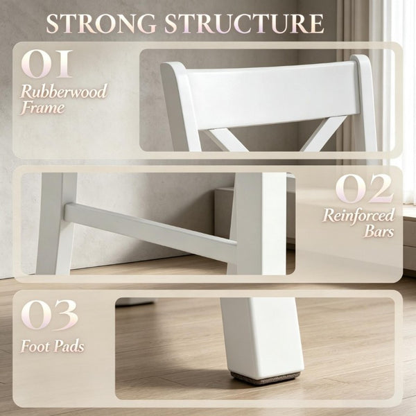 English Elm 2Pcs Mid-Century X-Back Dining Chairs Walnut Rubberwood Frame Linen Upholstered Seat Beige/White T3971P549912