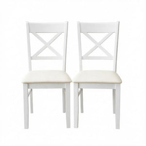 English Elm 2Pcs Mid-Century X-Back Dining Chairs Walnut Rubberwood Frame Linen Upholstered Seat Beige/White T3971P549912