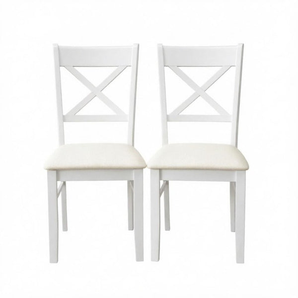 English Elm 2Pcs Mid-Century X-Back Dining Chairs Walnut Rubberwood Frame Linen Upholstered Seat Beige/White T3971P549912