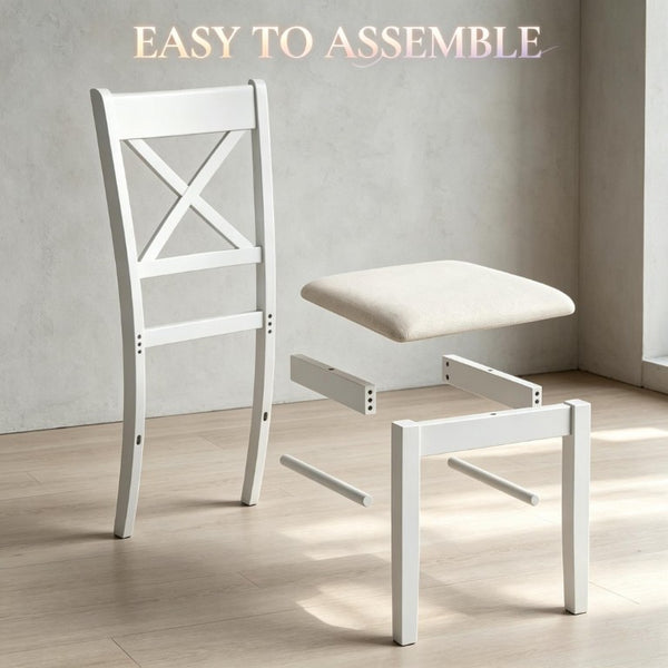 English Elm 2Pcs Mid-Century X-Back Dining Chairs Walnut Rubberwood Frame Linen Upholstered Seat Beige/White T3971P549912