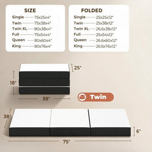 English Elm 6 Inch Gel Memory Foam Trifold Mattress for Camping RV Guest Sleeping and Yoga T3971P550033