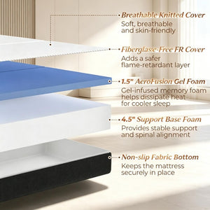 English Elm 6 Inch Trifold Gel Memory Foam Mattress Portable Camping RV Guest Floor Sleeping Pad T3971P550041
