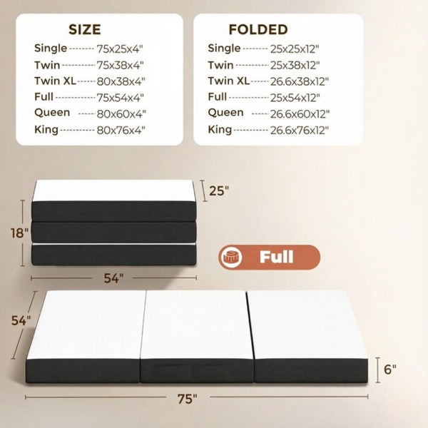 English Elm 6 Inch Trifold Gel Memory Foam Mattress Portable Camping RV Guest Floor Sleeping Pad T3971P550041