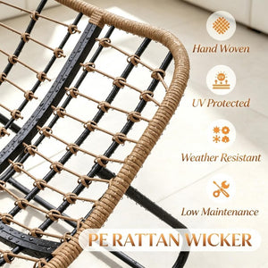 English Elm Rocking Egg Chair Handwoven PE Wicker Oversized Papasan Seat for Patio or Garden Beige T3971P550083