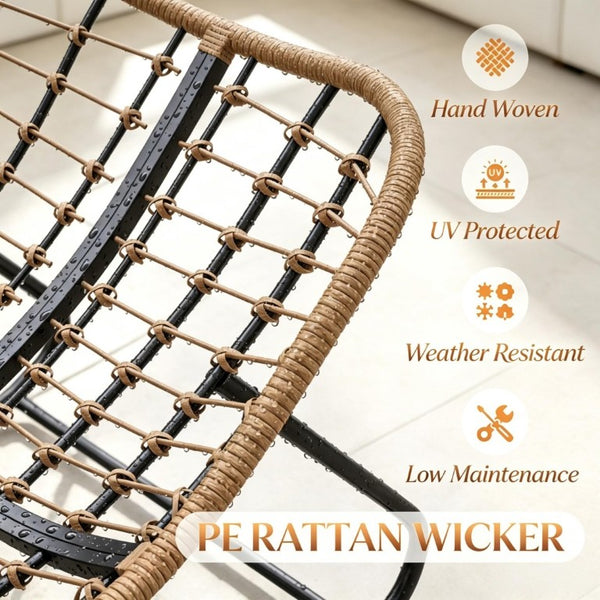 English Elm Rocking Egg Chair Handwoven PE Wicker Oversized Papasan Seat for Patio or Garden Beige T3971P550083