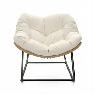 English Elm Rocking Egg Chair Handwoven PE Wicker Oversized Papasan Seat for Patio or Garden Beige T3971P550083