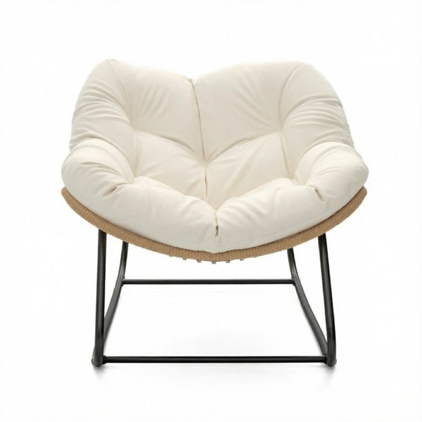 English Elm Rocking Egg Chair Handwoven PE Wicker Oversized Papasan Seat for Patio or Garden Beige T3971P550083