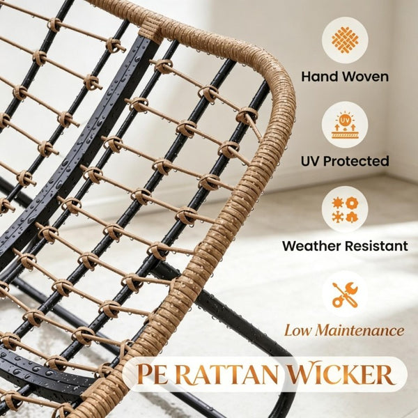 English Elm Rocking Egg Chair Handwoven PE Wicker Oversized Papasan Seat for Patio or Garden Dark Gray T3971P551336