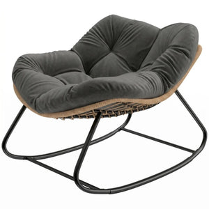 English Elm Rocking Egg Chair Handwoven PE Wicker Oversized Papasan Seat for Patio or Garden Dark Gray T3971P551336