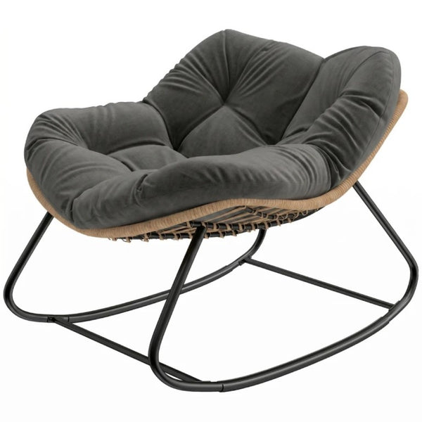 English Elm Rocking Egg Chair Handwoven PE Wicker Oversized Papasan Seat for Patio or Garden Dark Gray T3971P551336