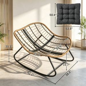 English Elm Rocking Egg Chair Handwoven PE Wicker Oversized Papasan Seat for Patio or Garden Dark Gray T3971P551336