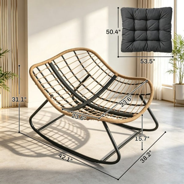 English Elm Rocking Egg Chair Handwoven PE Wicker Oversized Papasan Seat for Patio or Garden Dark Gray T3971P551336
