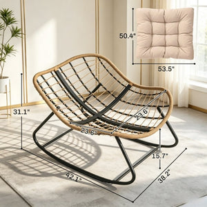 English Elm Rocking Egg Chair Handwoven PE Wicker Oversized Papasan Seat for Patio or Garden Cream White T3971P551345