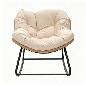 English Elm Rocking Egg Chair Handwoven PE Wicker Oversized Papasan Seat for Patio or Garden Cream White T3971P551345