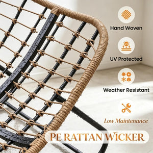English Elm Rocking Egg Chair Handwoven PE Wicker Oversized Papasan Seat for Patio or Garden Cream White T3971P551345
