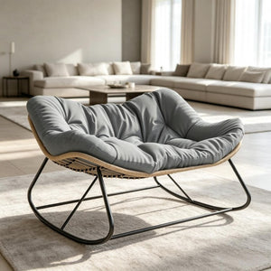 English Elm Double Rocking Wicker Egg Chair Oversized PE Weave Seat for Patio or Garden Gray T3971P551372