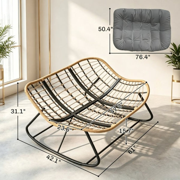 English Elm Double Rocking Wicker Egg Chair Oversized PE Weave Seat for Patio or Garden Gray T3971P551372