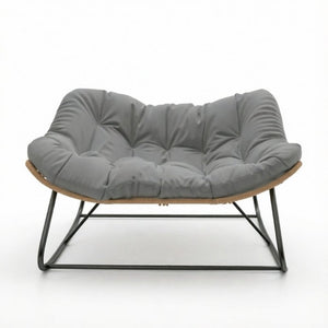 English Elm Double Rocking Wicker Egg Chair Oversized PE Weave Seat for Patio or Garden Gray T3971P551372