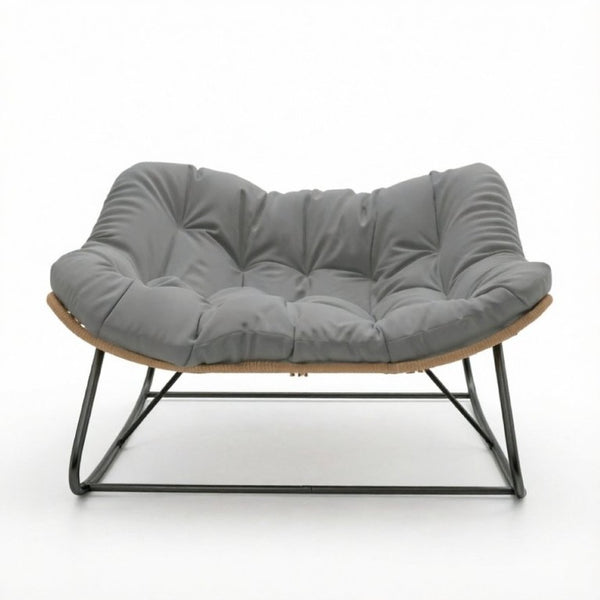 English Elm Double Rocking Wicker Egg Chair Oversized PE Weave Seat for Patio or Garden Gray T3971P551372