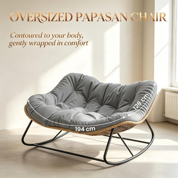 English Elm Double Rocking Wicker Egg Chair Oversized PE Weave Seat for Patio or Garden Gray T3971P551372