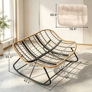 English Elm Double Rocking Wicker Egg Chair Oversized PE Weave Seat for Patio or Garden Cream White T3971P551375