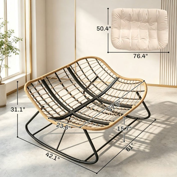 English Elm Double Rocking Wicker Egg Chair Oversized PE Weave Seat for Patio or Garden Cream White T3971P551375