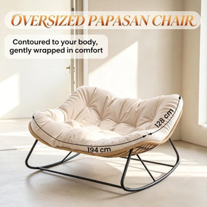 English Elm Double Rocking Wicker Egg Chair Oversized PE Weave Seat for Patio or Garden Cream White T3971P551375