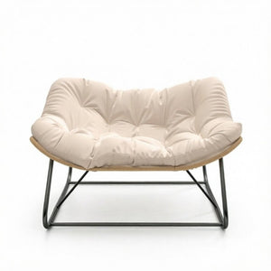 English Elm Double Rocking Wicker Egg Chair Oversized PE Weave Seat for Patio or Garden Cream White T3971P551375