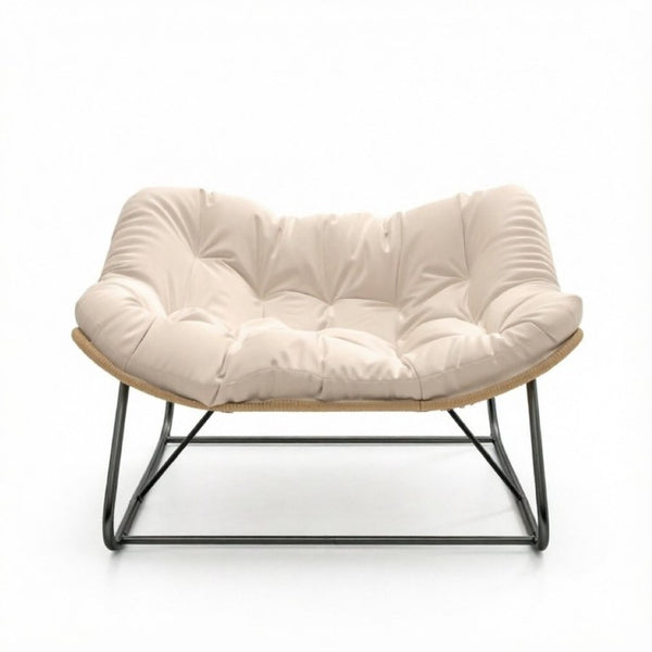 English Elm Double Rocking Wicker Egg Chair Oversized PE Weave Seat for Patio or Garden Cream White T3971P551375