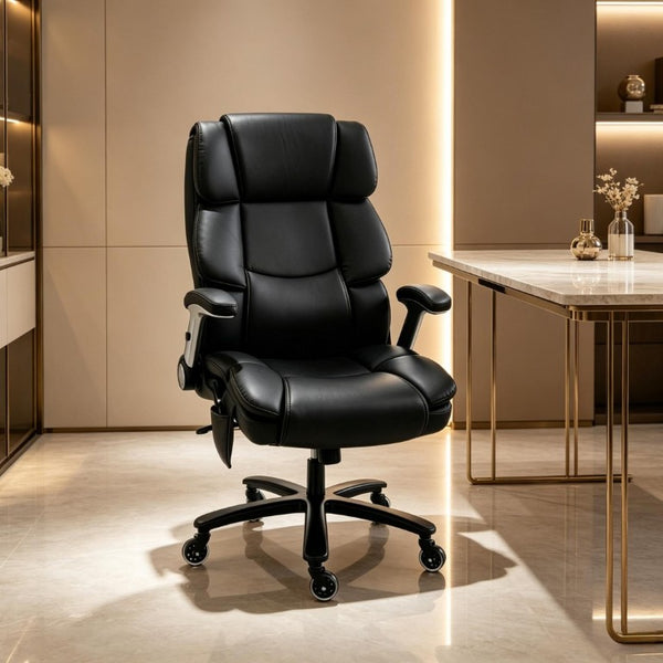 English Elm Ergonomic High-Back Office Chair with Airbag Lumbar Support and Pet-Safe Flannel Seat Black T3971P551390