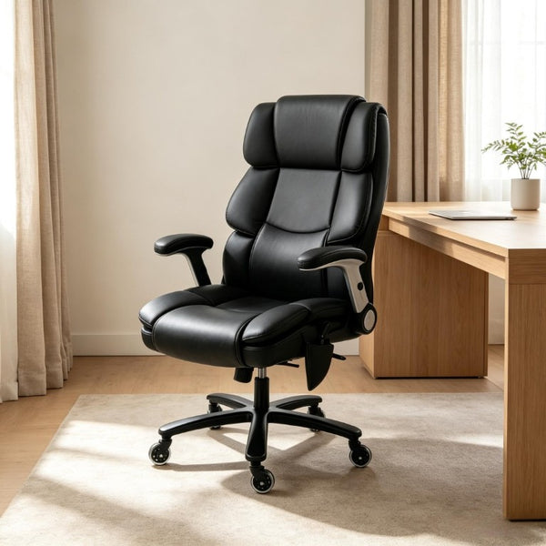 English Elm Ergonomic High-Back Office Chair with Airbag Lumbar Support and Pet-Safe Flannel Seat Black T3971P551390