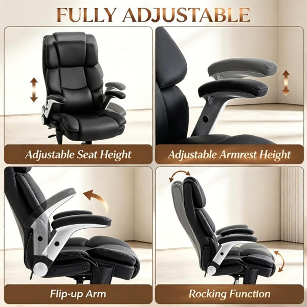 English Elm Ergonomic High-Back Office Chair with Airbag Lumbar Support and Pet-Safe Flannel Seat Black T3971P551390