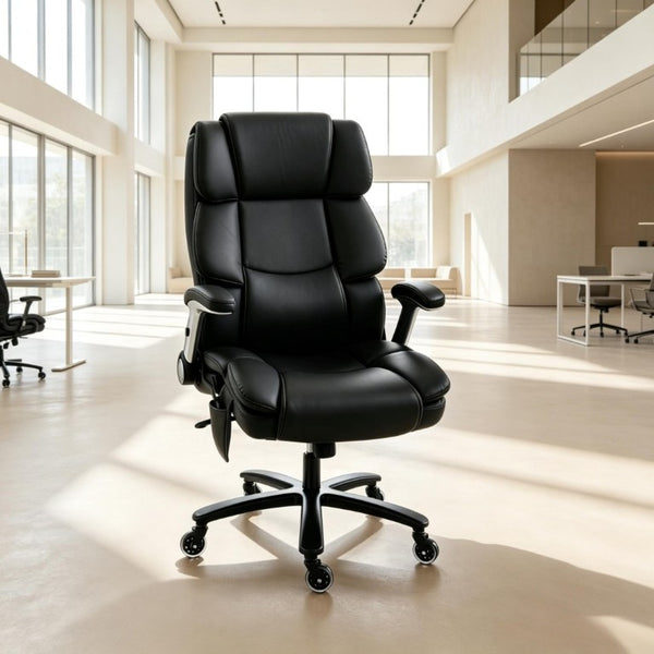 English Elm Ergonomic High-Back Office Chair with Airbag Lumbar Support and Pet-Safe Flannel Seat Black T3971P551390