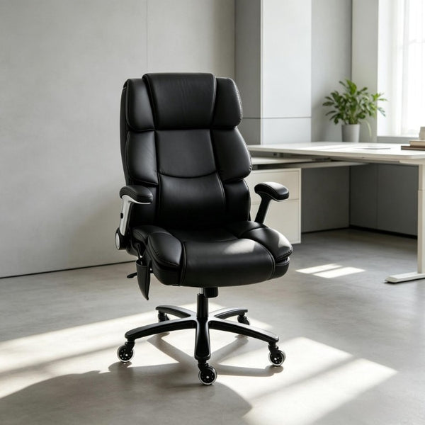 English Elm Ergonomic High-Back Office Chair with Airbag Lumbar Support and Pet-Safe Flannel Seat Black T3971P551390