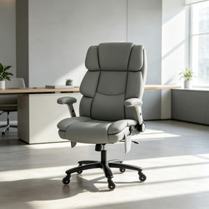 English Elm Ergonomic High-Back Office Chair with Airbag Lumbar Support and Pet-Safe Flannel Seat Light Gray T3971P551392