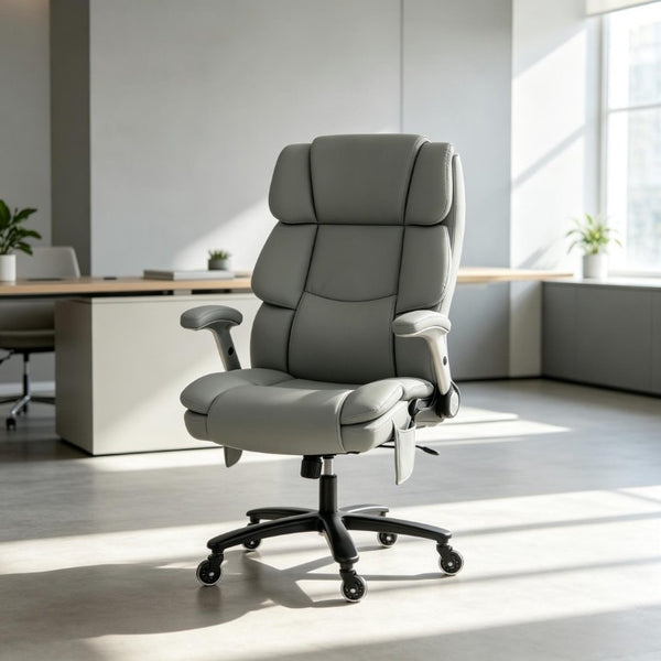 English Elm Ergonomic High-Back Office Chair with Airbag Lumbar Support and Pet-Safe Flannel Seat Light Gray T3971P551392