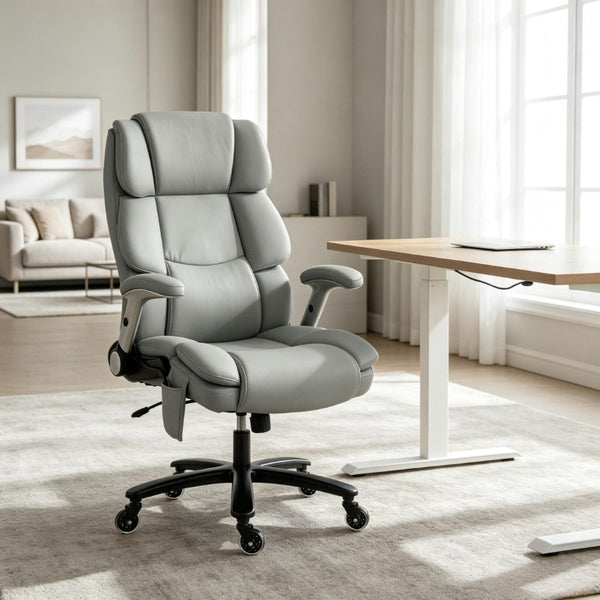 English Elm Ergonomic High-Back Office Chair with Airbag Lumbar Support and Pet-Safe Flannel Seat Light Gray T3971P551392